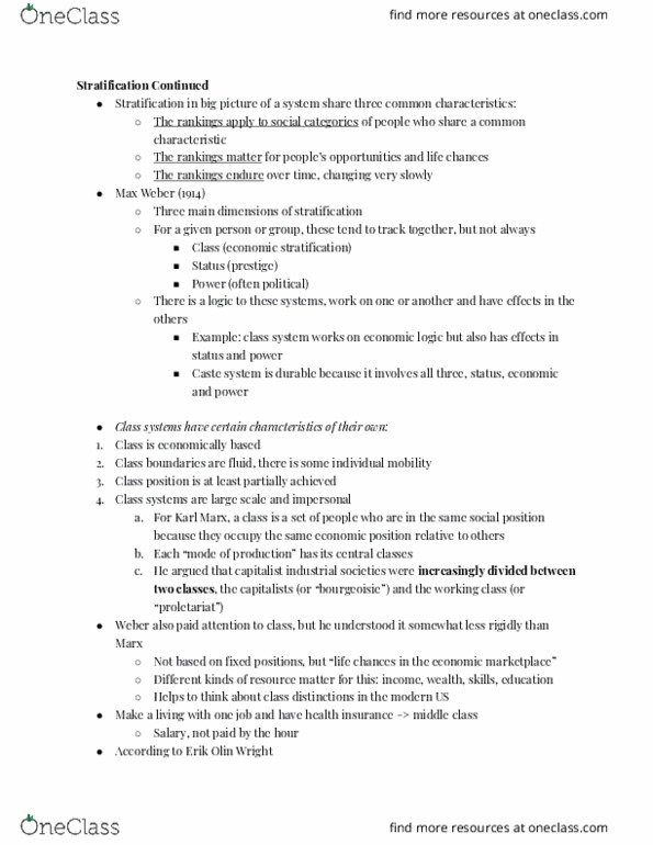 SOC 1001 Lecture Notes - Lecture 11: Unimodality, Kuznets Curve, Erik Olin Wright thumbnail