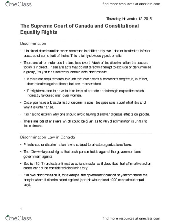 PHL271H1 Lecture 10: 10.The Supreme Court of Canada and Constitutional Equality Rights thumbnail