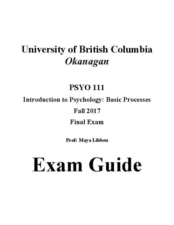 PSYO 111 Final: Final Exam - Fall 2017 - OneClass