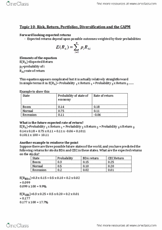 BSNS108 Lecture Notes - Capital Asset Pricing Model, Standard Deviation thumbnail