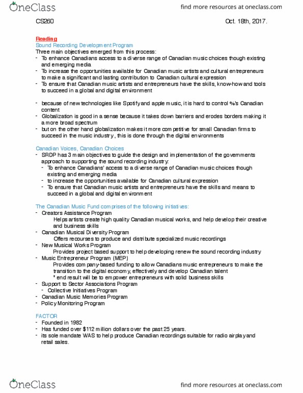 CS260 Lecture Notes - Lecture 7: Canadian Independent Record Production Association, Mezcal, Randy Bachman thumbnail