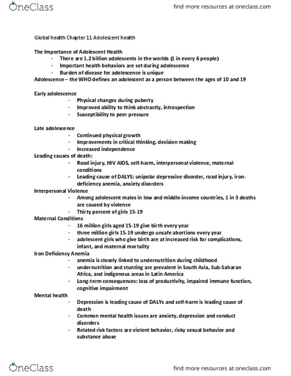 HPE 1003 Lecture Notes - Lecture 11: Reproductive Health, Iron-Deficiency Anemia, Risky Sexual Behavior thumbnail