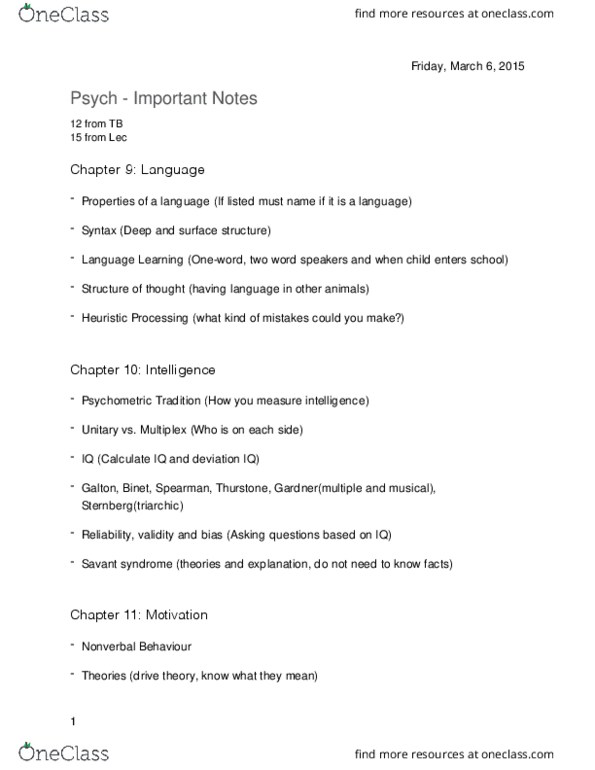 Psychology 1000 Lecture Notes - Lecture 16: Moral Development, Physical Attractiveness, Drive Theory thumbnail