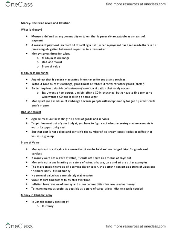 Economics 1022A/B Lecture Notes - Lecture 5: Open Market Operation, Nominal Interest Rate, Reserve Requirement thumbnail