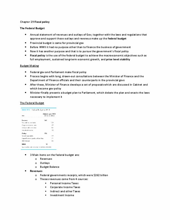 Economics 1022A/B Lecture 9: Chapter 29, Fiscal policy thumbnail