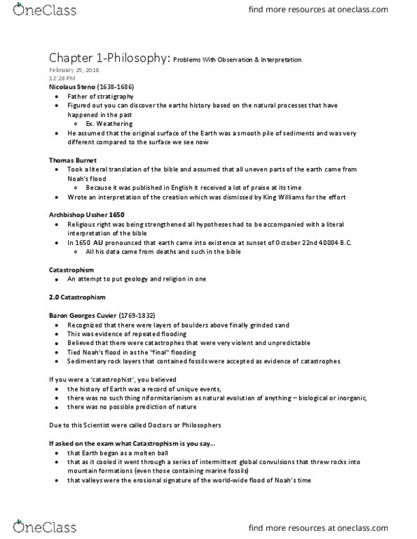 Earth Sciences 2240F/G Lecture Notes - Lecture 1: Uniformitarianism, James Hutton, Gradualism thumbnail