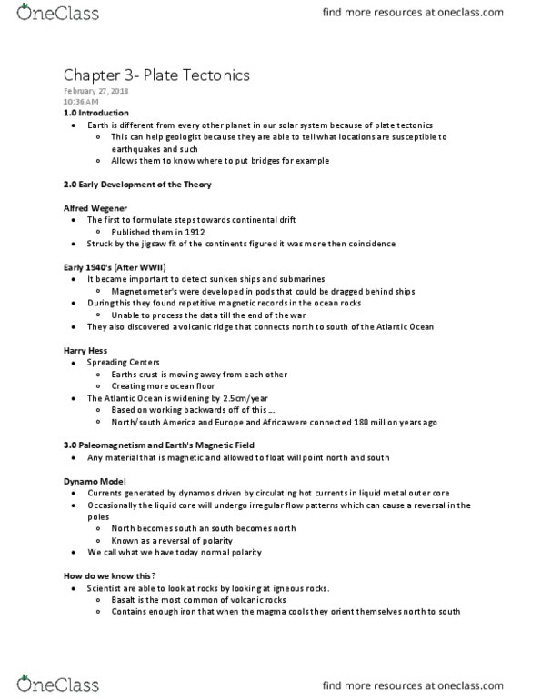 Earth Sciences 2240F/G Lecture Notes - Lecture 3: Divergent Boundary, Mantle Plume, Great Compression thumbnail