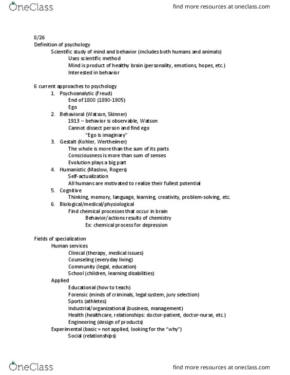 PSY 110 Lecture Notes - Lecture 1: Scientific Method thumbnail