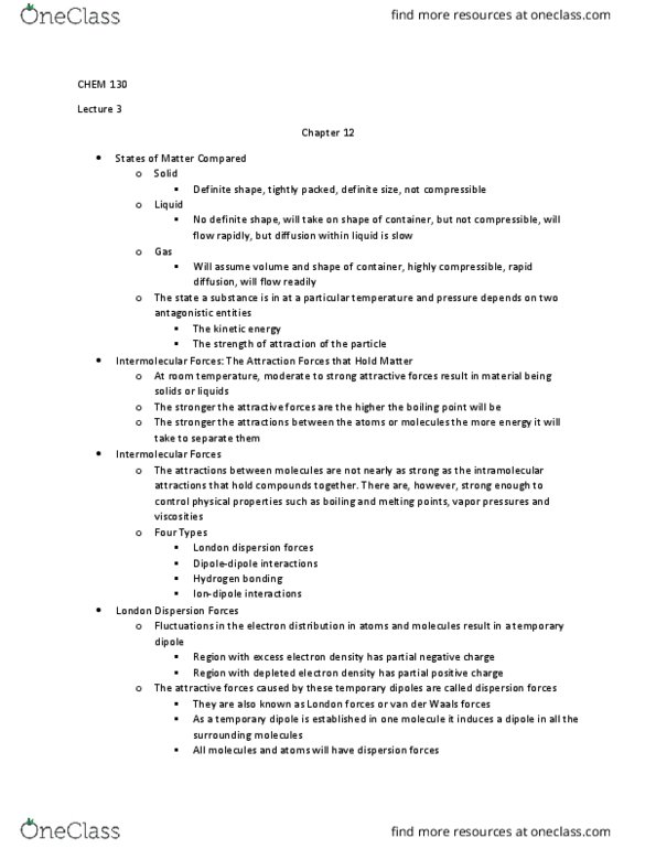 CHEM 130 Lecture Notes - Lecture 3: Hydrophile, Molecular Geometry, Miscibility thumbnail