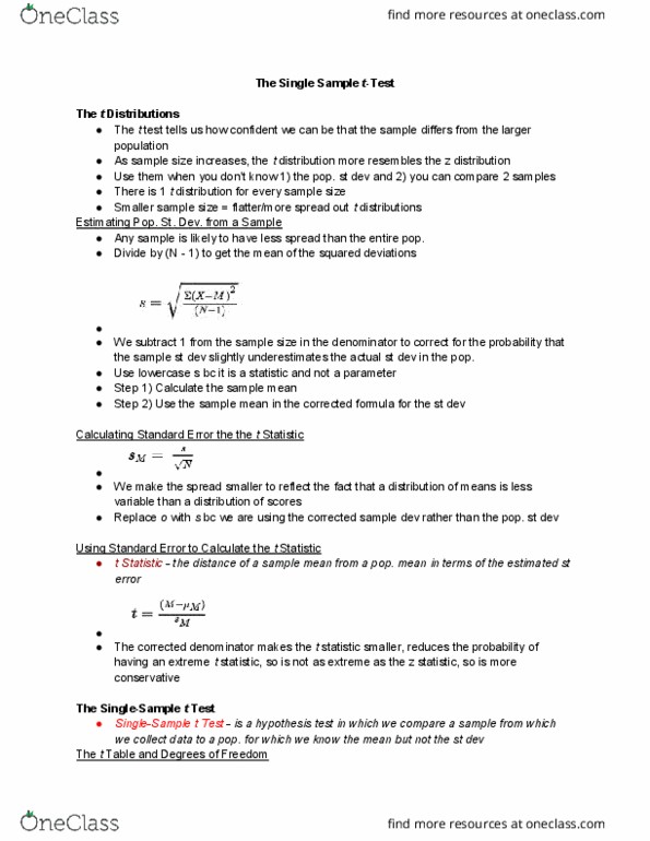 PSYCH 2220 Chapter Notes - Chapter 9: Confidence Interval, Test Statistic, Squared Deviations From The Mean thumbnail