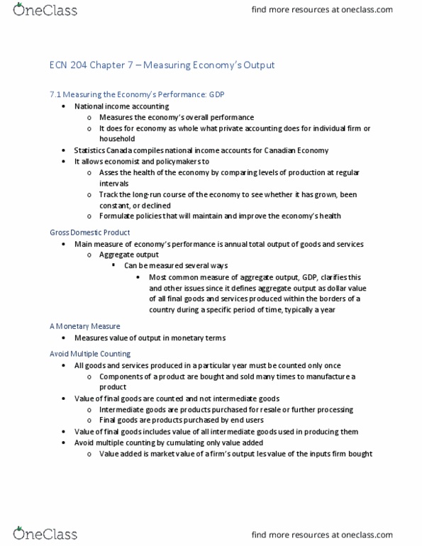 ECN 204 Chapter Notes - Chapter 7: Retained Earnings, Unemployment Benefits, Income Approach thumbnail
