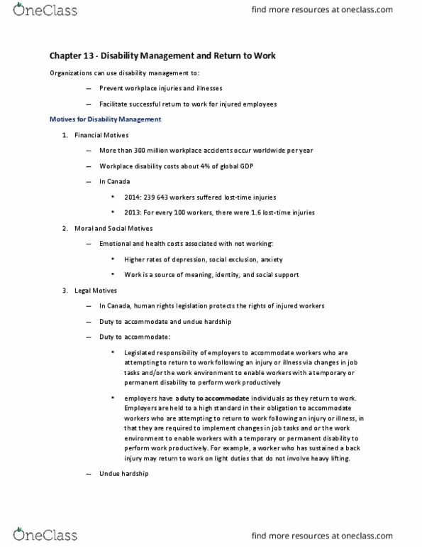 MHR 711 Lecture Notes - Lecture 1: Personal Protective Equipment, Absenteeism, Disability Insurance thumbnail