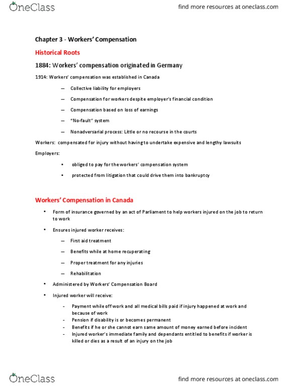 MHR 711 Lecture Notes - Lecture 4: Occupational Disease, Unemployment Benefits, First Aid thumbnail