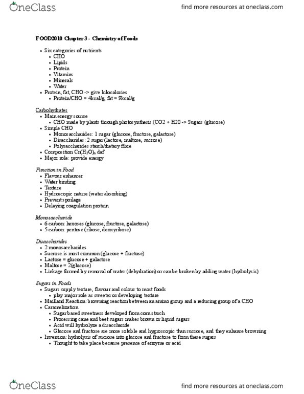 FOOD 2010 Chapter Notes - Chapter 3: Carotene, Hydroxyproline, Histidine thumbnail