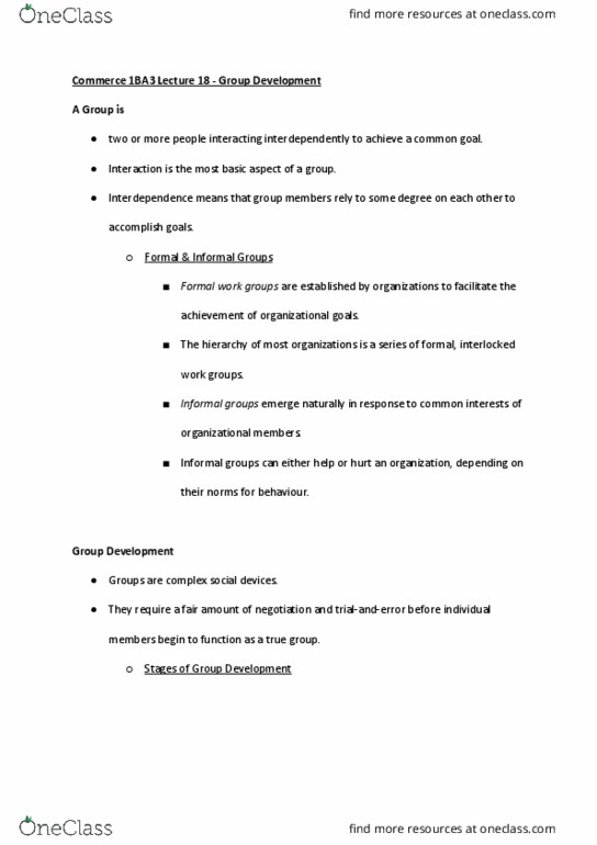 COMMERCE 1BA3 Lecture Notes - Lecture 18: Group Cohesiveness, Social Loafing, The Sucker thumbnail