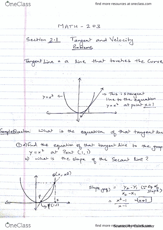 MATH 203 Lecture 2: Tangent and Velocity Problems thumbnail