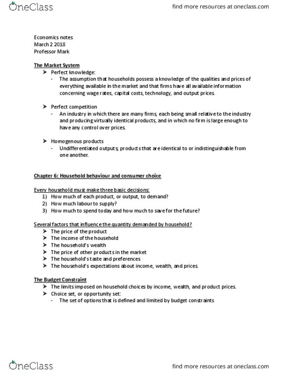 ECO 1302 Lecture Notes - Lecture 9: Marginal Utility, Budget Constraint, Perfect Competition thumbnail