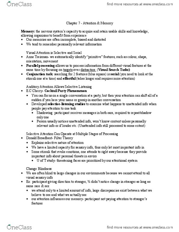 PSY100H1 Chapter Notes - Chapter 7: Prefrontal Cortex, Overlearning, Cerebellum thumbnail