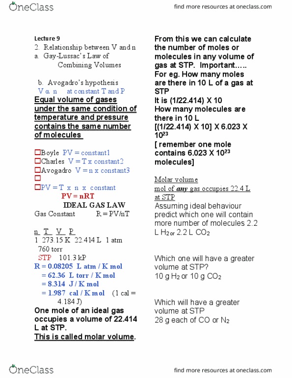 CHM110H5 Lecture Notes - Lecture 9: Molar Volume, Horse Length, Ideal Gas thumbnail