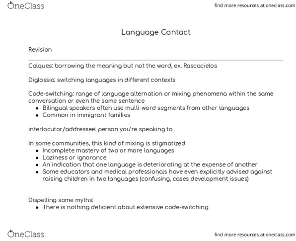 LIN 1340 Lecture Notes - Lecture 13: Hemnesberget, Discourse Marker, Code-Switching thumbnail