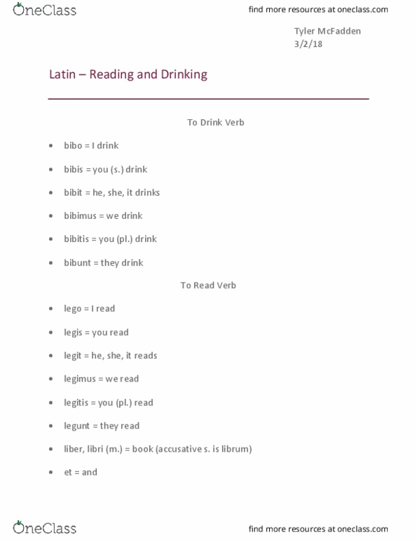 LAT-1010 Chapter 3: Verbs for Reading, Writing, and Drinking thumbnail