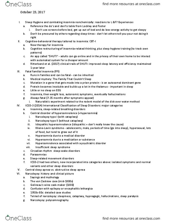 PSYC 385 Lecture Notes - Lecture 20: Modafinil, Non-Rapid Eye Movement Sleep, Selective Breeding thumbnail