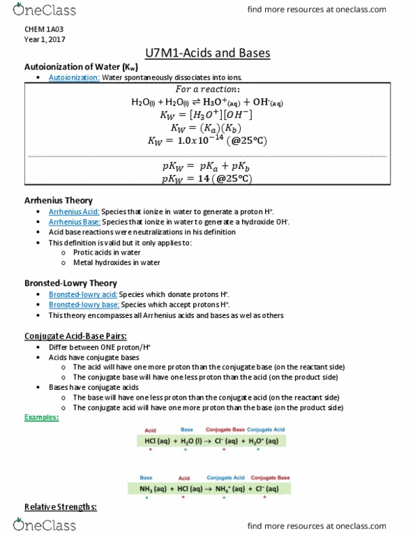 CHEM 1A03 Lecture Notes - Lecture 7: Electron Pair, Lewis Acids And Bases, Carboxylic Acid thumbnail