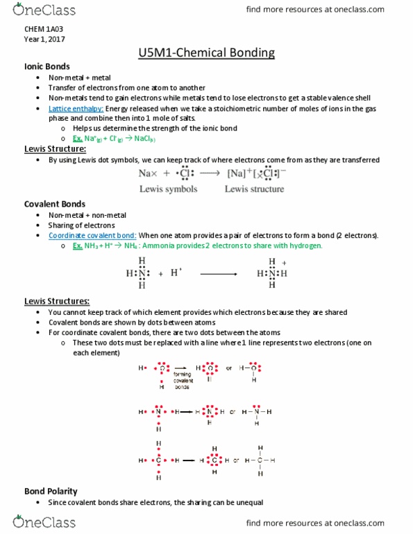 CHEM 1A03 Lecture Notes - Lecture 5: Group 3 Element, Formal Charge, Electronegativity thumbnail