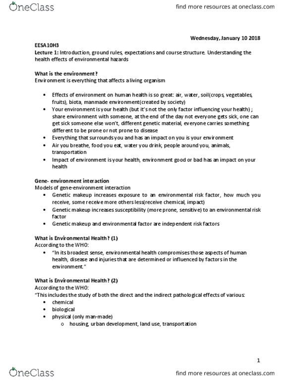 BIOL 4673 Lecture Notes - Lecture 1: Environmental Justice, Natural Hazard, Microorganism thumbnail