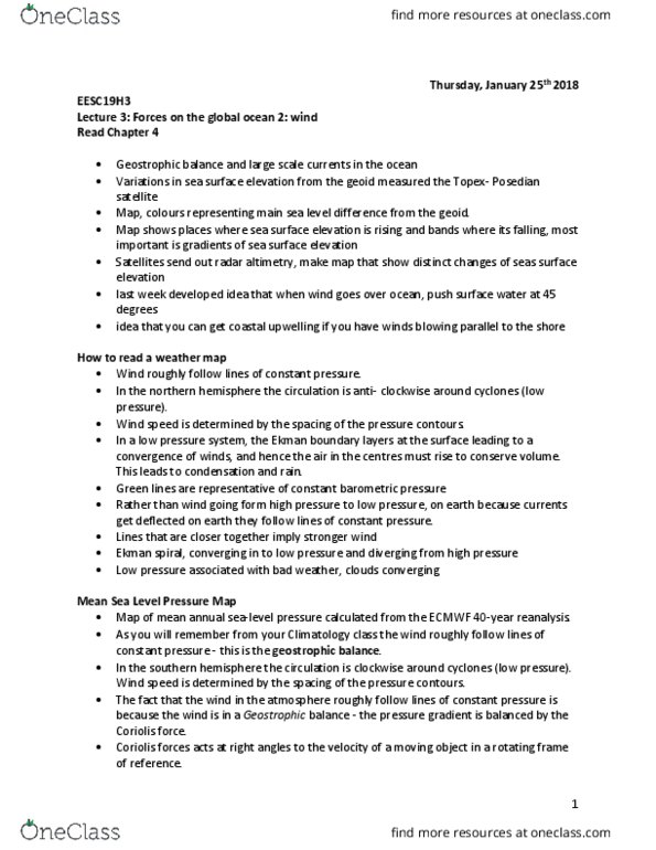 BIOL 4673 Lecture Notes - Lecture 3: Westerlies, Oceanic Basin, Coriolis Frequency thumbnail