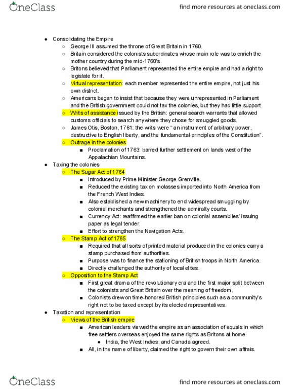 HIST 103 Chapter Notes - Chapter 5: Banastre Tarleton, Suffolk Resolves, List Of British Governments thumbnail