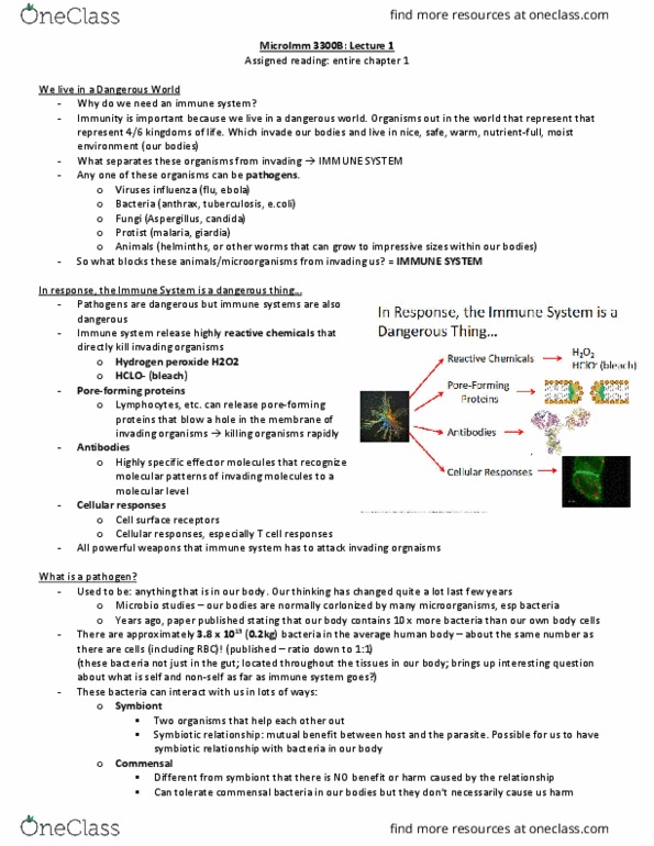Microbiology and Immunology 3300B Lecture Notes - Lecture 1: Cytopathic Effect, Friendly Fire, Antigen thumbnail