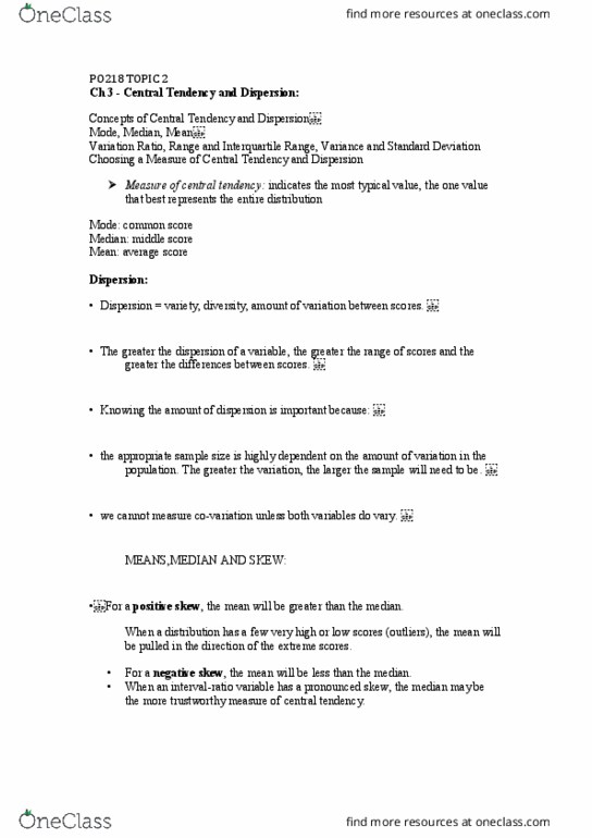 PO218 Lecture Notes - Lecture 2: Interquartile Range, Skewness, Central Tendency thumbnail