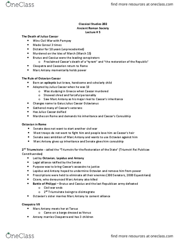 CLAS202 Lecture Notes - Lecture 5: Rex (Title), Pontifex Maximus, Sole Power thumbnail