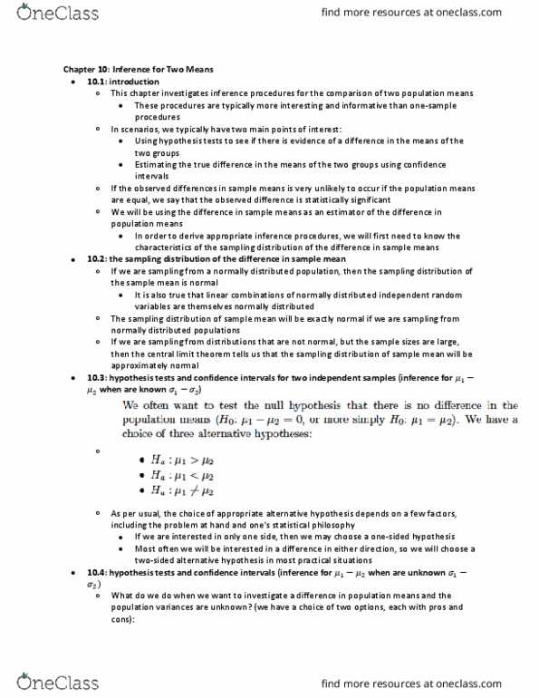 STAT 2040 Lecture Notes - Lecture 9: Central Limit Theorem, Simple Random Sample, Confidence Interval thumbnail