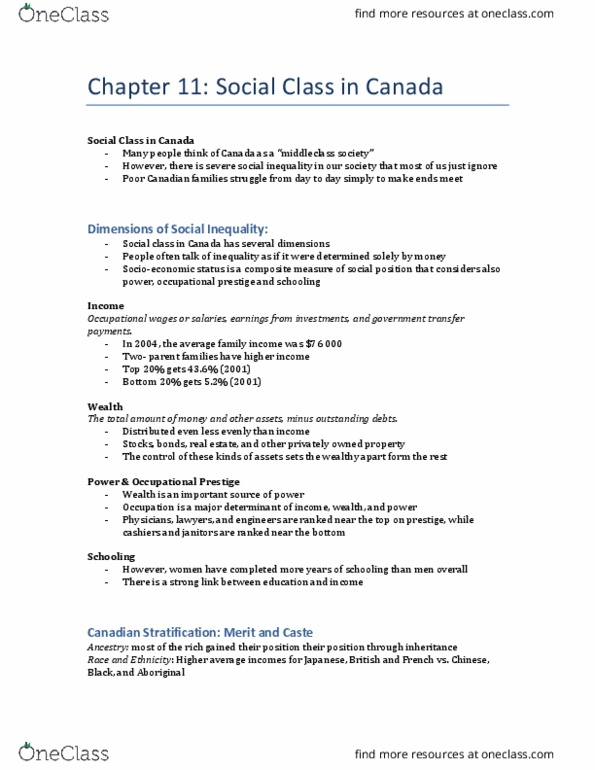 SOC 1100 Chapter Notes - Chapter 11: Visible Minority, Cultural Capital, High School Dropouts thumbnail