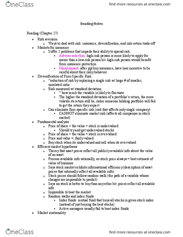 ECON 2 Chapter Notes - Chapter 27: Economic Bubble, Efficient-Market Hypothesis, Fundamental Analysis thumbnail