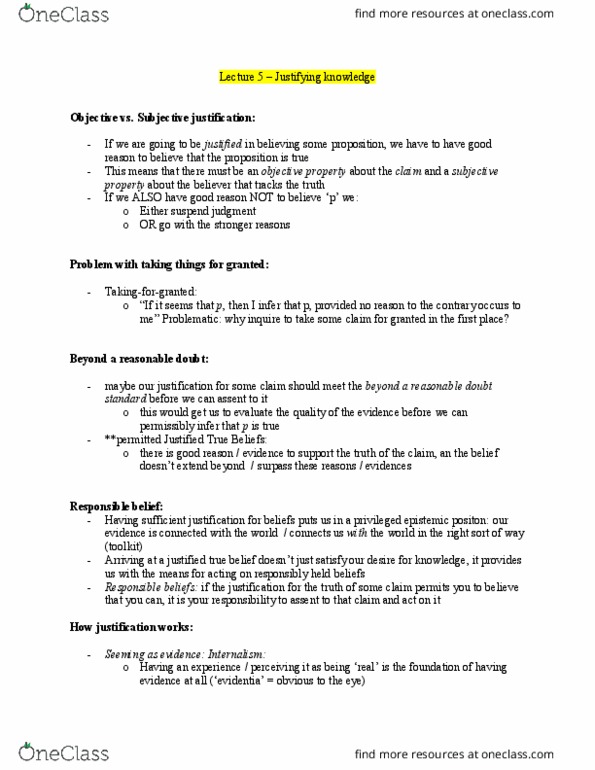 PHILOS 2CT3 Lecture Notes - Lecture 5: Internalism And Externalism thumbnail