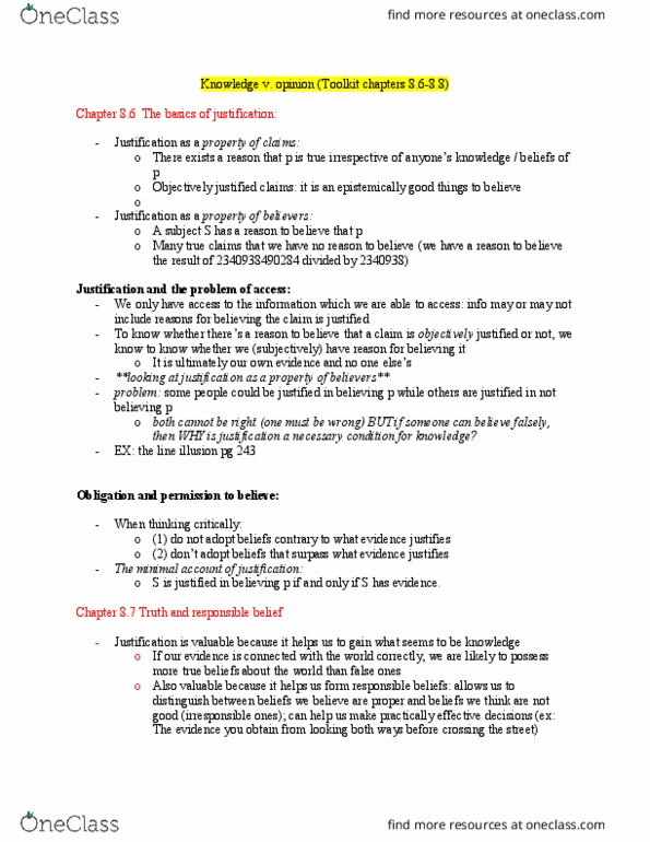 PHILOS 2CT3 Chapter 8.6-8.8: Knowledge v. opinion (Toolkit ch 8.6-8.8) thumbnail