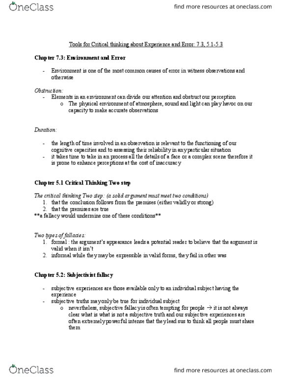 PHILOS 2CT3 Chapter Notes - Chapter 7.3, 5.1-5.3: Genetic Fallacy, Critical Thinking thumbnail