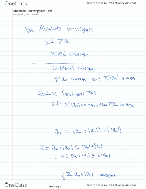 MATH 2B Lecture 19: Absolute Convergence Test thumbnail