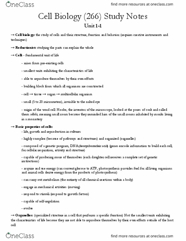 BIOL 266 Lecture Notes - Lecture 1: Citric Acid Cycle, Nuclear Membrane, Mitosis thumbnail