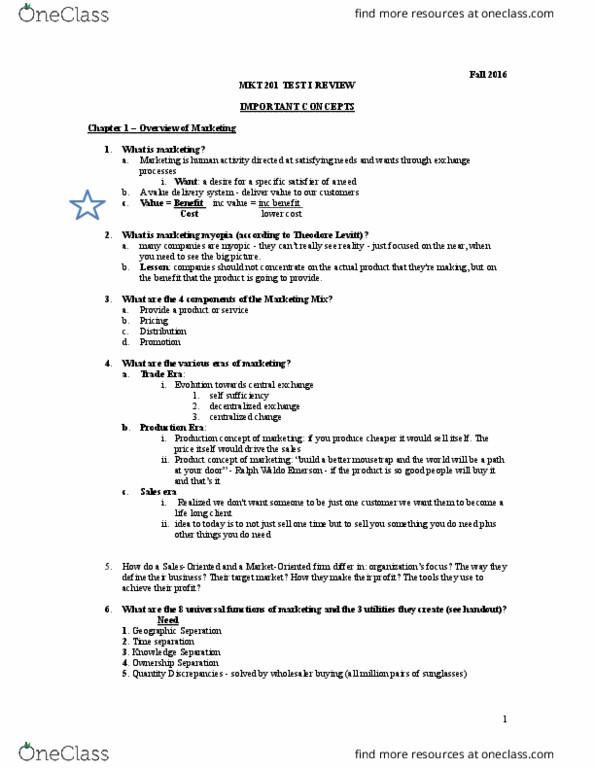 MKT 201 Lecture Notes - Lecture 1: Masculinity, Situation Two, Money Supply thumbnail