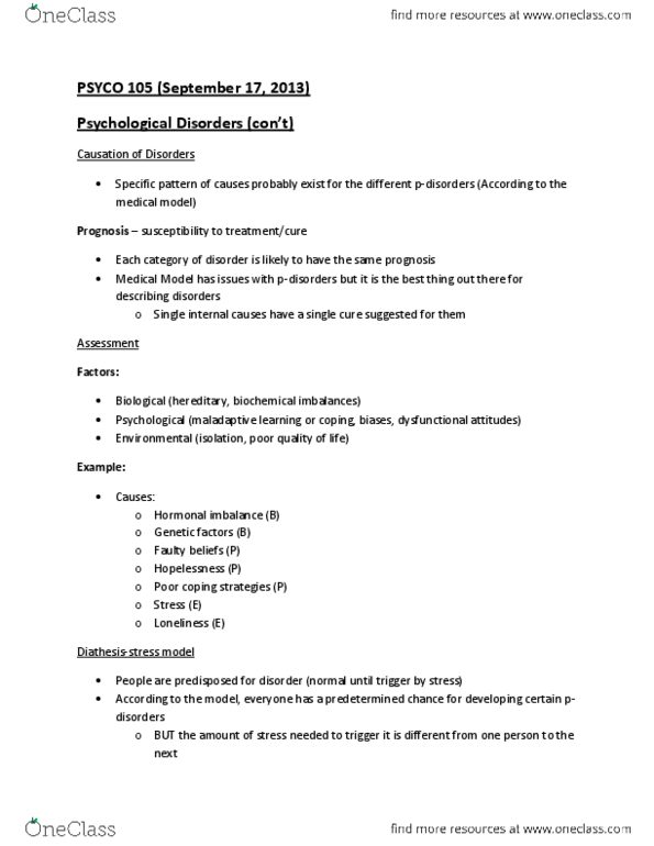 PSYCO105 Lecture Notes - Psych, Panic Attack, Schizophrenia thumbnail