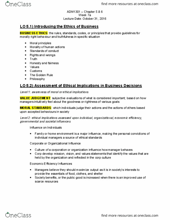 ADM 1301 Lecture Notes - Lecture 12: Teleology, Egotism, Relativism thumbnail