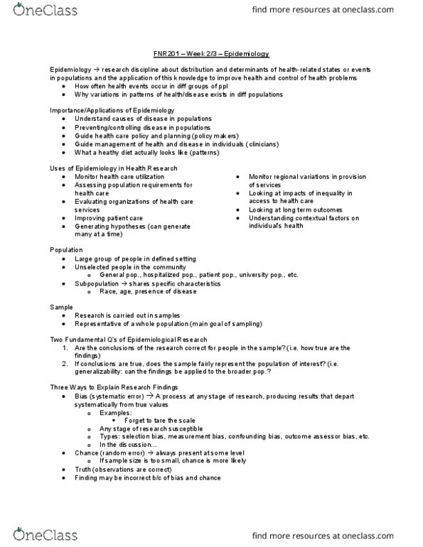 FNR 201 Lecture Notes - Lecture 2: Center For Nutrition Policy And Promotion, Multiple Exposure, Cohort Study thumbnail