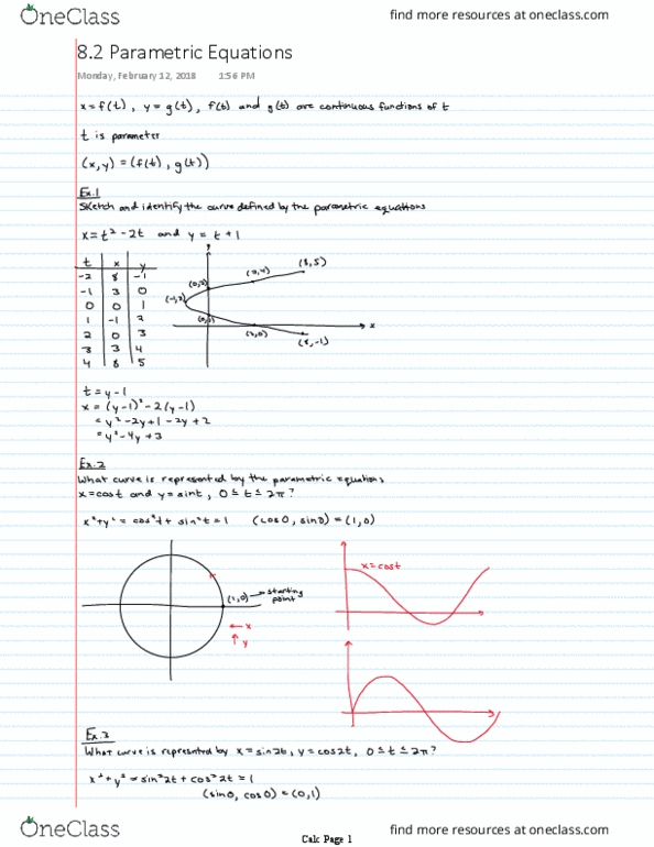 Applied Mathematics 1413 Lecture 76: 8.2 Parametric Equations thumbnail