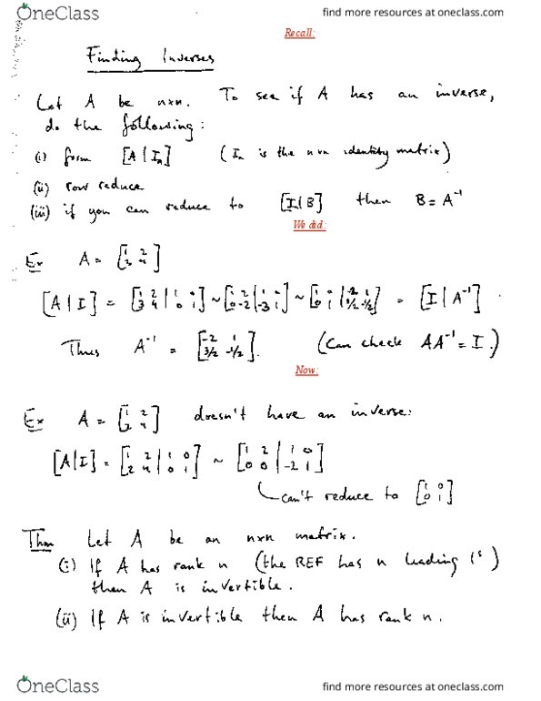 MAT 1341 Lecture Notes - Lecture 11: Invertible Matrix thumbnail