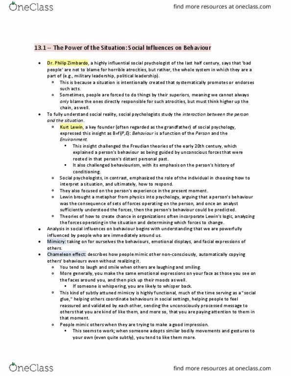 PSYA02H3 Chapter Notes - Chapter 13.1: Stanford Prison Experiment, Pluralistic Ignorance, Social Loafing thumbnail