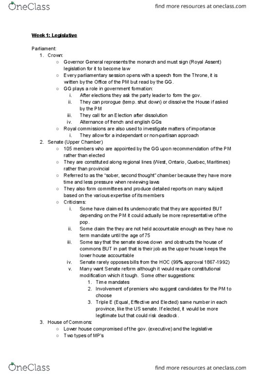 POLI 204 Lecture Notes - Lecture 1: Media Scrum, Lower House thumbnail